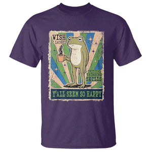 Vintage Frog Drinking Coffee Sarcastic Meme T Shirt Wish I Lacked Critical Thinking Skills You All Seem So Happy