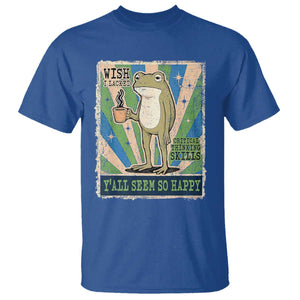 Vintage Frog Drinking Coffee Sarcastic Meme T Shirt Wish I Lacked Critical Thinking Skills You All Seem So Happy