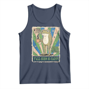 Vintage Frog Drinking Coffee Sarcastic Meme Tank Top Wish I Lacked Critical Thinking Skills You All Seem So Happy