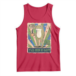 Vintage Frog Drinking Coffee Sarcastic Meme Tank Top Wish I Lacked Critical Thinking Skills You All Seem So Happy