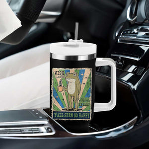 Vintage Frog Drinking Coffee Sarcastic Meme Tumbler With Handle Wish I Lacked Critical Thinking Skills You All Seem So Happy