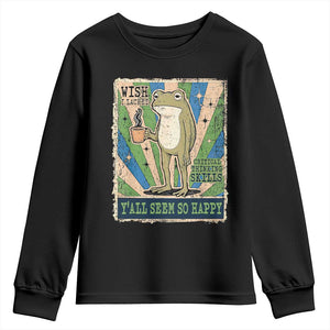 Vintage Frog Drinking Coffee Sarcastic Meme Youth Sweatshirt Wish I Lacked Critical Thinking Skills You All Seem So Happy