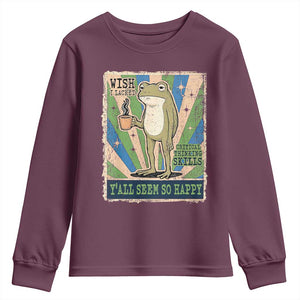 Vintage Frog Drinking Coffee Sarcastic Meme Youth Sweatshirt Wish I Lacked Critical Thinking Skills You All Seem So Happy