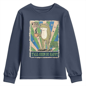Vintage Frog Drinking Coffee Sarcastic Meme Youth Sweatshirt Wish I Lacked Critical Thinking Skills You All Seem So Happy