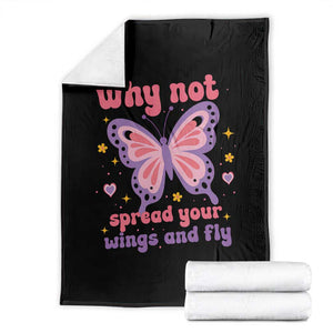 Retro Y2K Groovy Pink Butterfly Inspirational Throw Blanket Why Not Spread Your Wings And Fly Female Empowerment