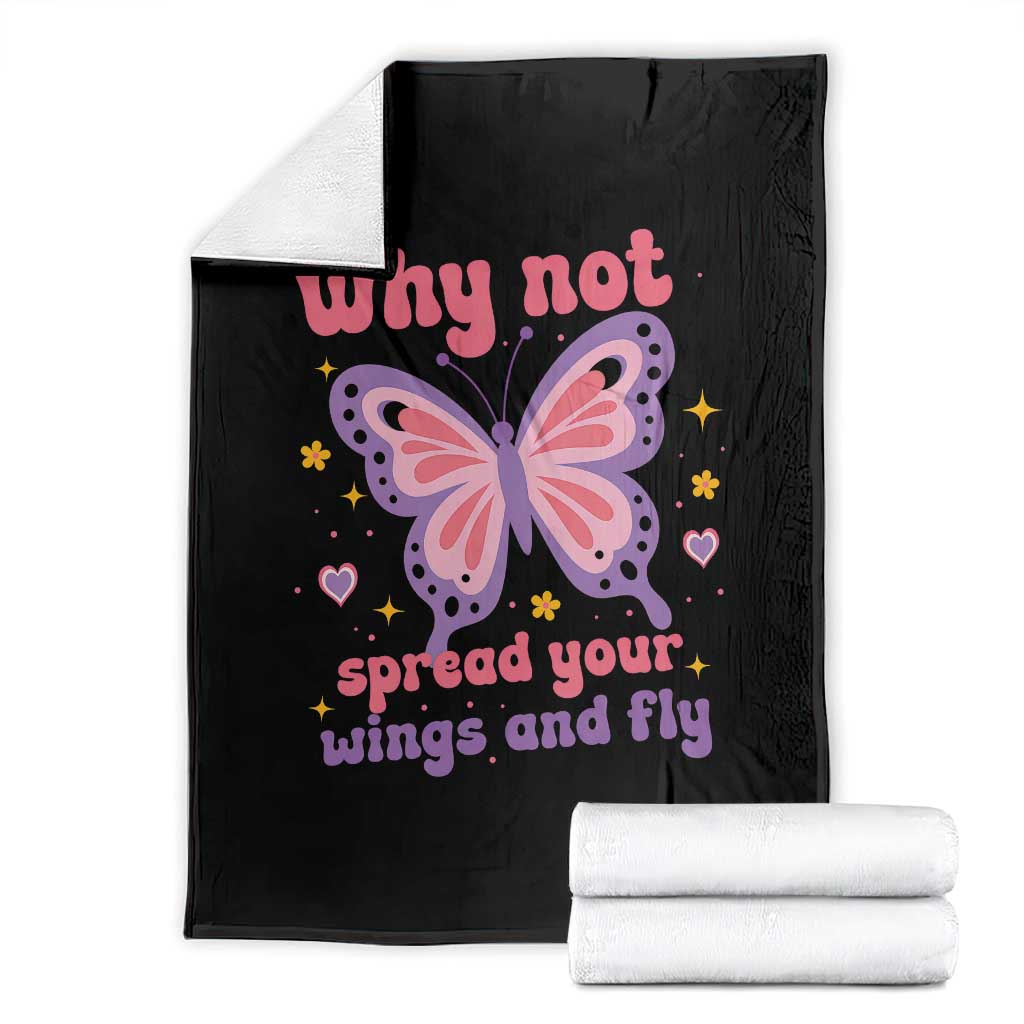 Retro Y2K Groovy Pink Butterfly Inspirational Throw Blanket Why Not Spread Your Wings And Fly Female Empowerment TS02 Black Print Your Wear