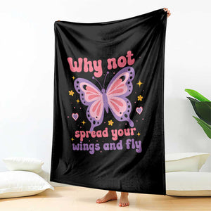 Retro Y2K Groovy Pink Butterfly Inspirational Throw Blanket Why Not Spread Your Wings And Fly Female Empowerment