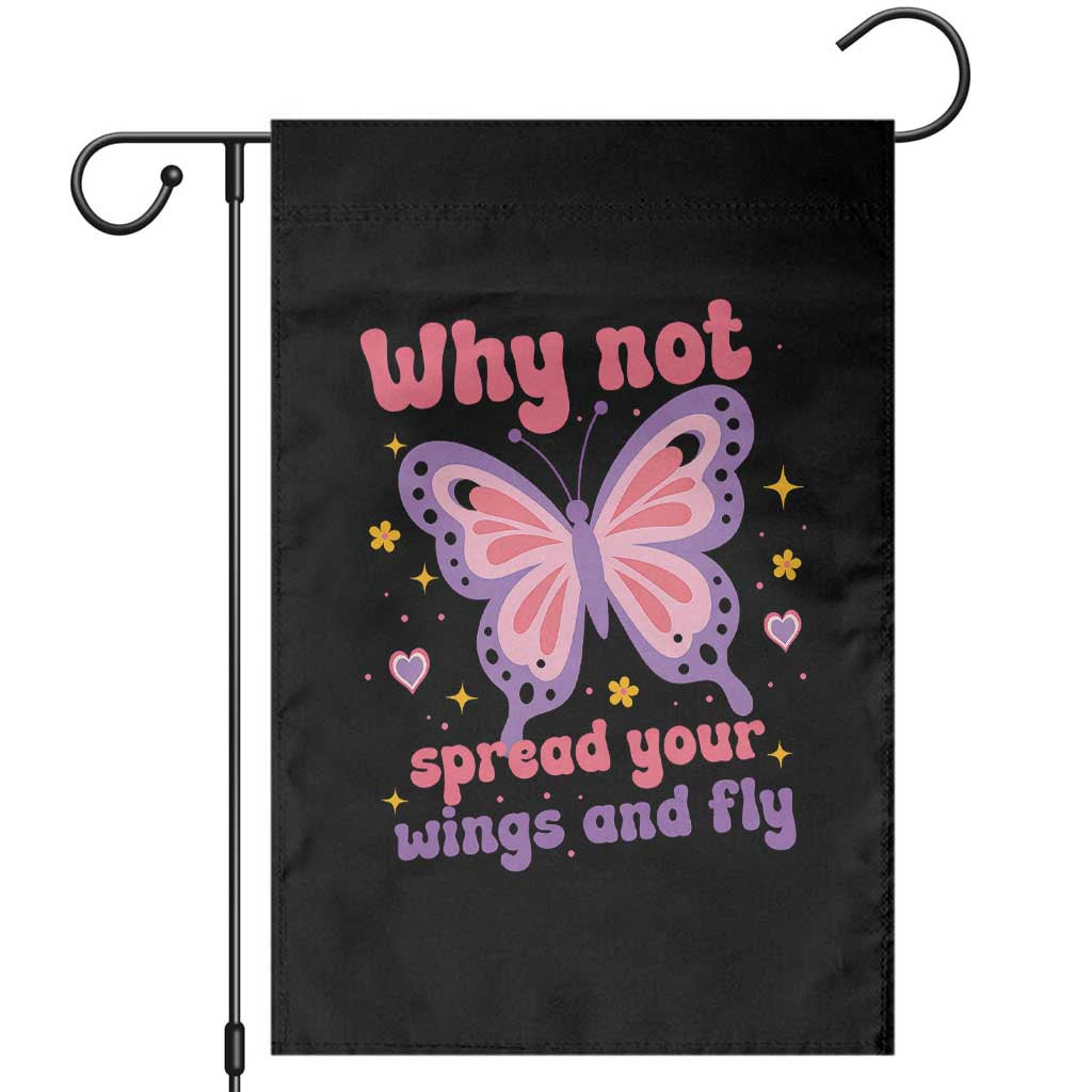 Retro Y2K Groovy Pink Butterfly Inspirational Garden Flag Why Not Spread Your Wings And Fly Female Empowerment TS02 Black Print Your Wear
