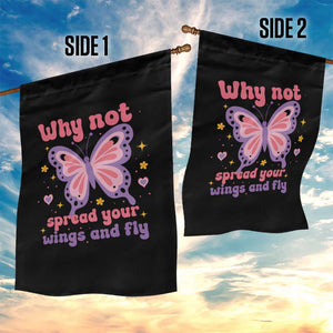 Retro Y2K Groovy Pink Butterfly Inspirational Garden Flag Why Not Spread Your Wings And Fly Female Empowerment