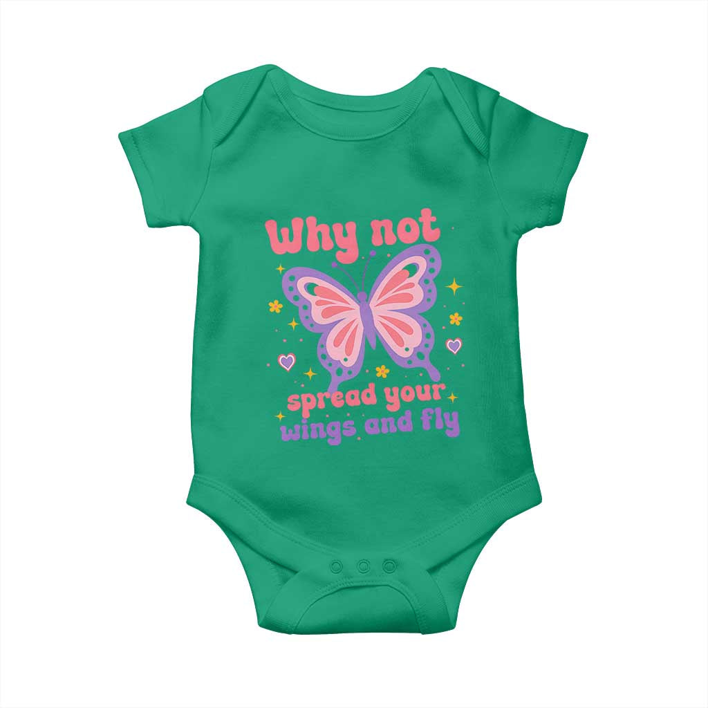 Retro Y2K Groovy Pink Butterfly Inspirational Baby Onesie Why Not Spread Your Wings And Fly Female Empowerment