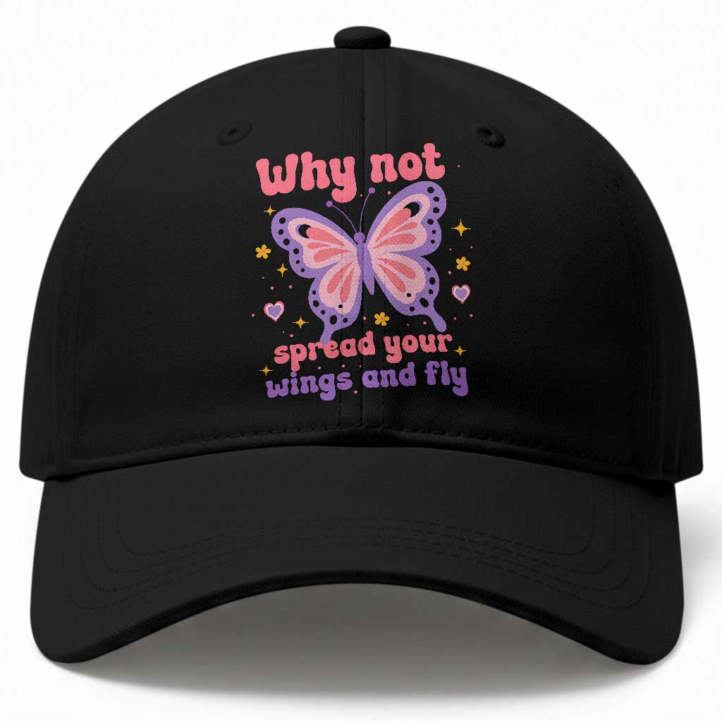 Retro Y2K Groovy Pink Butterfly Inspirational Baseball Cap Why Not Spread Your Wings And Fly Female Empowerment TS02 Print Your Wear