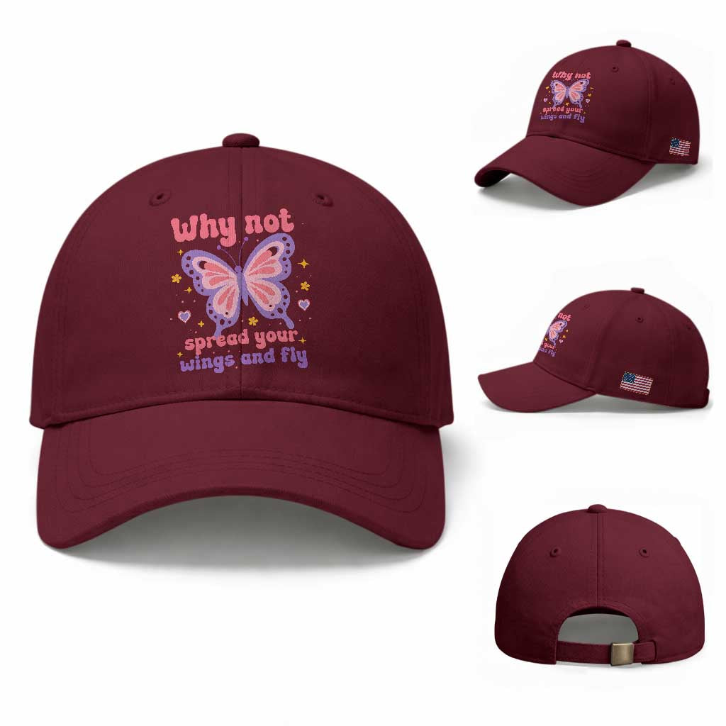 Retro Y2K Groovy Pink Butterfly Inspirational Baseball Cap Why Not Spread Your Wings And Fly Female Empowerment