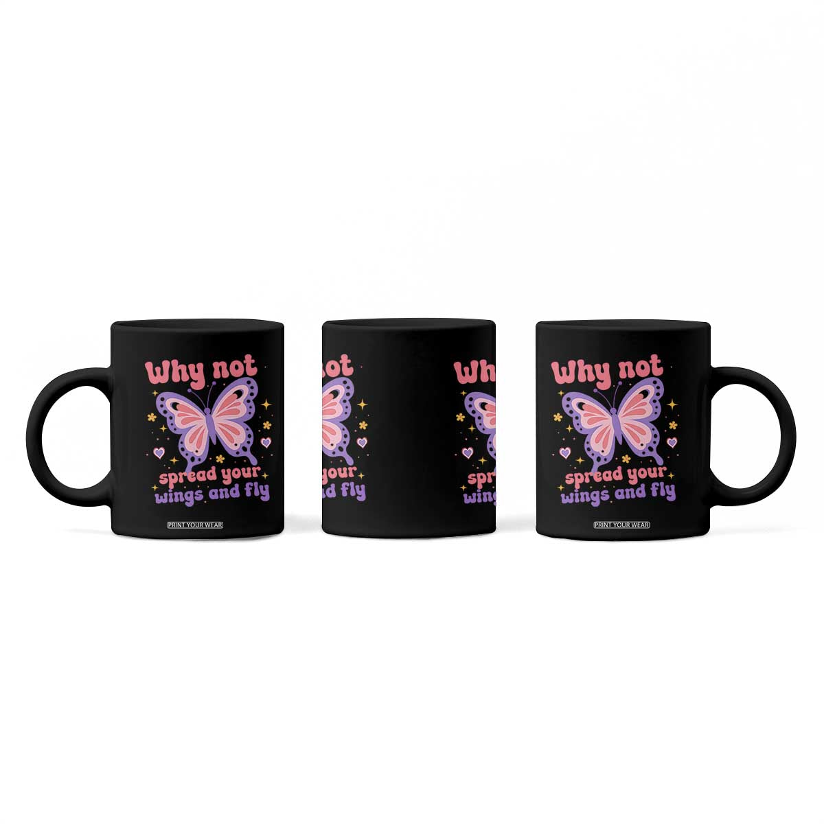 Retro Y2K Groovy Pink Butterfly Inspirational Coffee Mug Why Not Spread Your Wings And Fly Female Empowerment