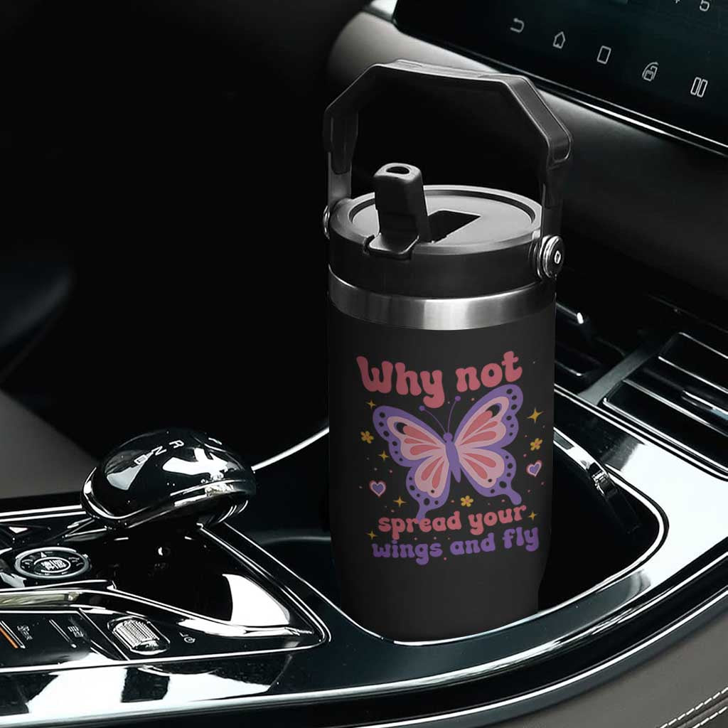 Retro Y2K Groovy Pink Butterfly Inspirational Flip Straw Tumbler Why Not Spread Your Wings And Fly Female Empowerment