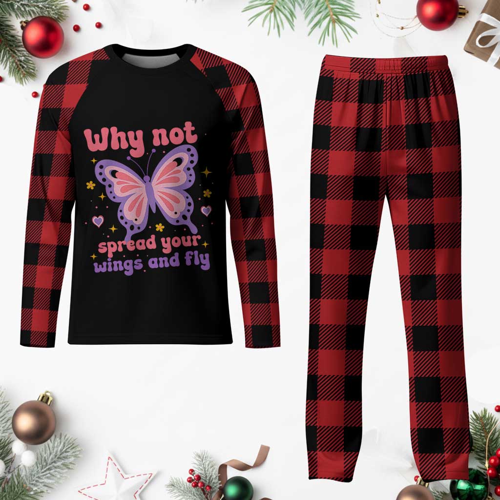 Retro Y2K Groovy Pink Butterfly Inspirational Plaid Pajama Set Why Not Spread Your Wings And Fly Female Empowerment TS02 Buffalo Plaid Print Your Wear