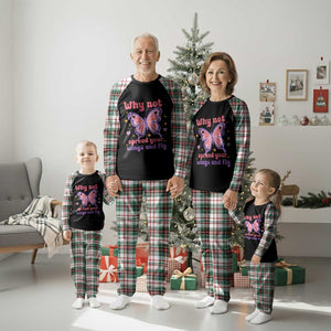 Retro Y2K Groovy Pink Butterfly Inspirational Plaid Pajama Set Why Not Spread Your Wings And Fly Female Empowerment