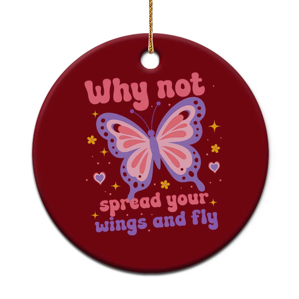 Retro Y2K Groovy Pink Butterfly Inspirational Ceramic Ornament Why Not Spread Your Wings And Fly Female Empowerment TS02 1pc Red Print Your Wear