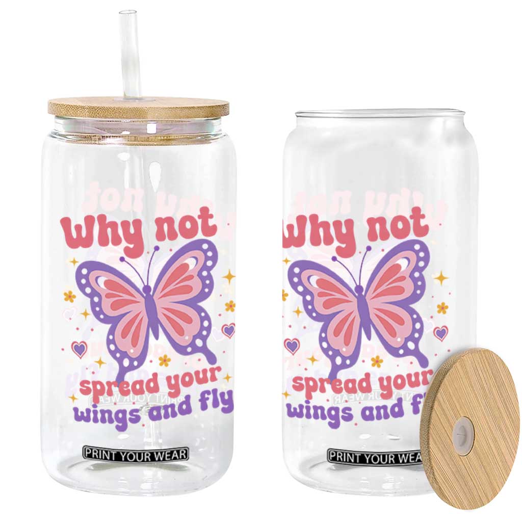 Retro Y2K Groovy Pink Butterfly Inspirational Glass Can Why Not Spread Your Wings And Fly Female Empowerment