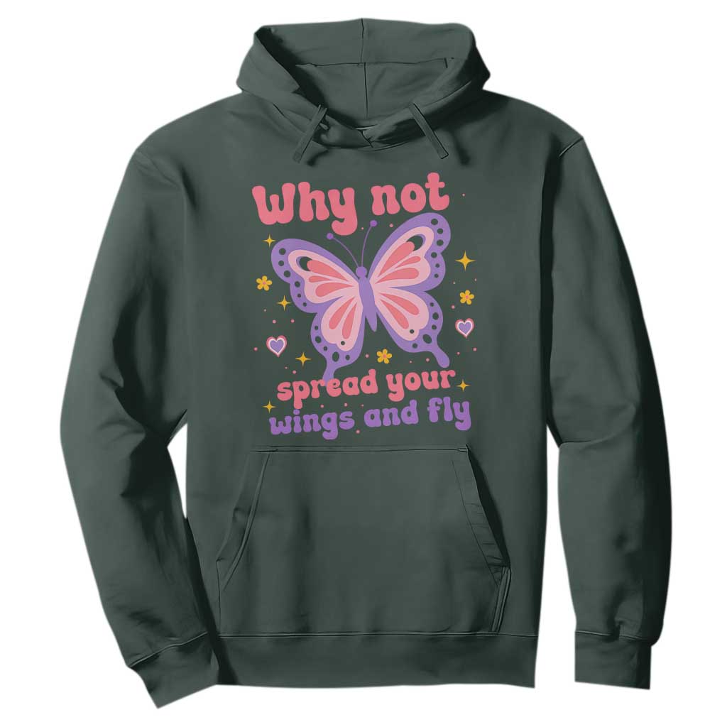 Retro Y2K Groovy Pink Butterfly Inspirational Hoodie Why Not Spread Your Wings And Fly Female Empowerment