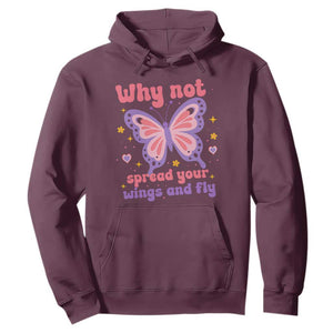 Retro Y2K Groovy Pink Butterfly Inspirational Hoodie Why Not Spread Your Wings And Fly Female Empowerment