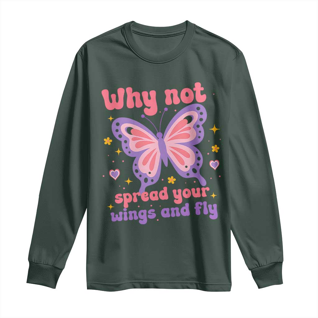 Retro Y2K Groovy Pink Butterfly Inspirational Long Sleeve Shirt Why Not Spread Your Wings And Fly Female Empowerment