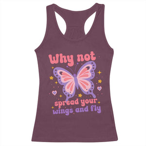 Retro Y2K Groovy Pink Butterfly Inspirational Racerback Tank Top Why Not Spread Your Wings And Fly Female Empowerment