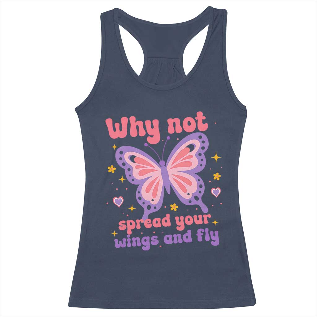 Retro Y2K Groovy Pink Butterfly Inspirational Racerback Tank Top Why Not Spread Your Wings And Fly Female Empowerment