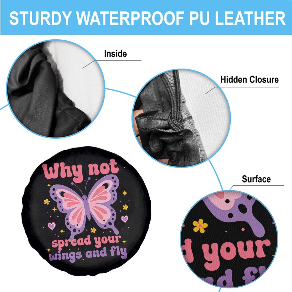 Retro Y2K Groovy Pink Butterfly Inspirational Spare Tire Cover Why Not Spread Your Wings And Fly Female Empowerment