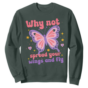 Retro Y2K Groovy Pink Butterfly Inspirational Sweatshirt Why Not Spread Your Wings And Fly Female Empowerment