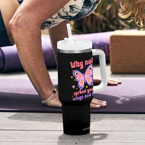 Retro Y2K Groovy Pink Butterfly Inspirational Tumbler With Handle Why Not Spread Your Wings And Fly Female Empowerment