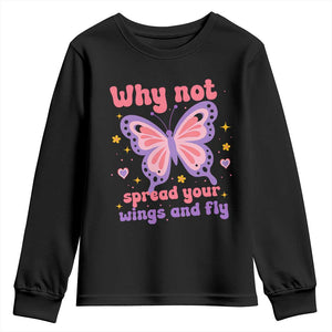 Retro Y2K Groovy Pink Butterfly Inspirational Youth Sweatshirt Why Not Spread Your Wings And Fly Female Empowerment