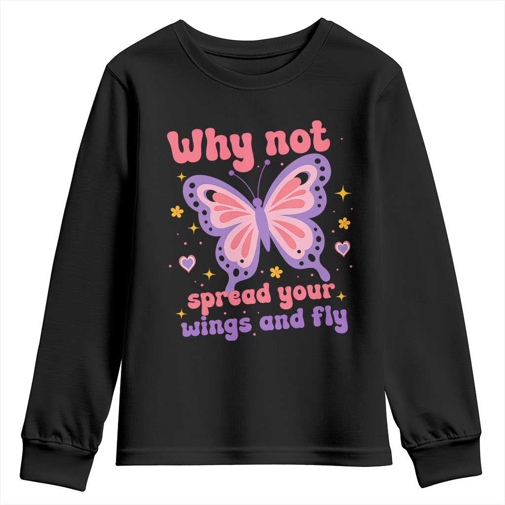 Retro Y2K Groovy Pink Butterfly Inspirational Youth Sweatshirt Why Not Spread Your Wings And Fly Female Empowerment TS02 Black Print Your Wear
