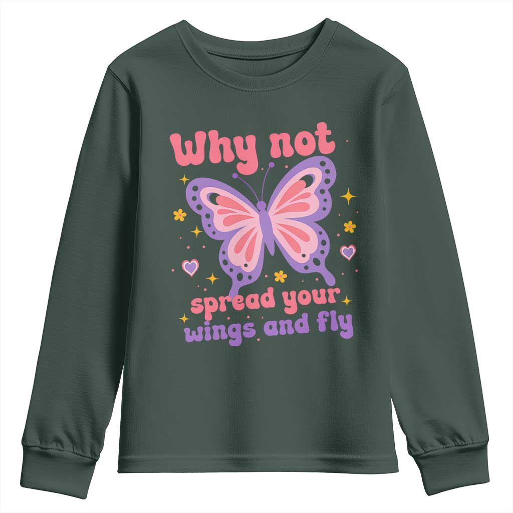 Retro Y2K Groovy Pink Butterfly Inspirational Youth Sweatshirt Why Not Spread Your Wings And Fly Female Empowerment