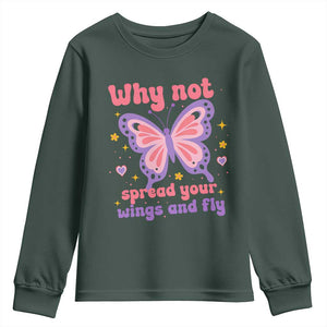 Retro Y2K Groovy Pink Butterfly Inspirational Youth Sweatshirt Why Not Spread Your Wings And Fly Female Empowerment