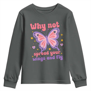 Retro Y2K Groovy Pink Butterfly Inspirational Youth Sweatshirt Why Not Spread Your Wings And Fly Female Empowerment