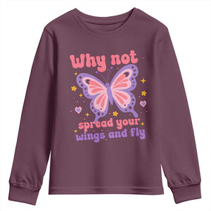 Retro Y2K Groovy Pink Butterfly Inspirational Youth Sweatshirt Why Not Spread Your Wings And Fly Female Empowerment