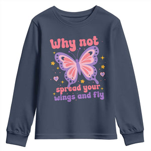 Retro Y2K Groovy Pink Butterfly Inspirational Youth Sweatshirt Why Not Spread Your Wings And Fly Female Empowerment