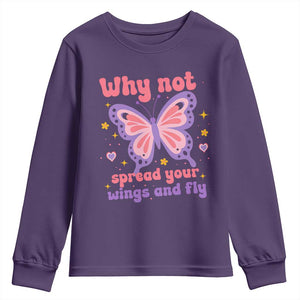 Retro Y2K Groovy Pink Butterfly Inspirational Youth Sweatshirt Why Not Spread Your Wings And Fly Female Empowerment