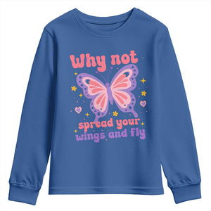 Retro Y2K Groovy Pink Butterfly Inspirational Youth Sweatshirt Why Not Spread Your Wings And Fly Female Empowerment