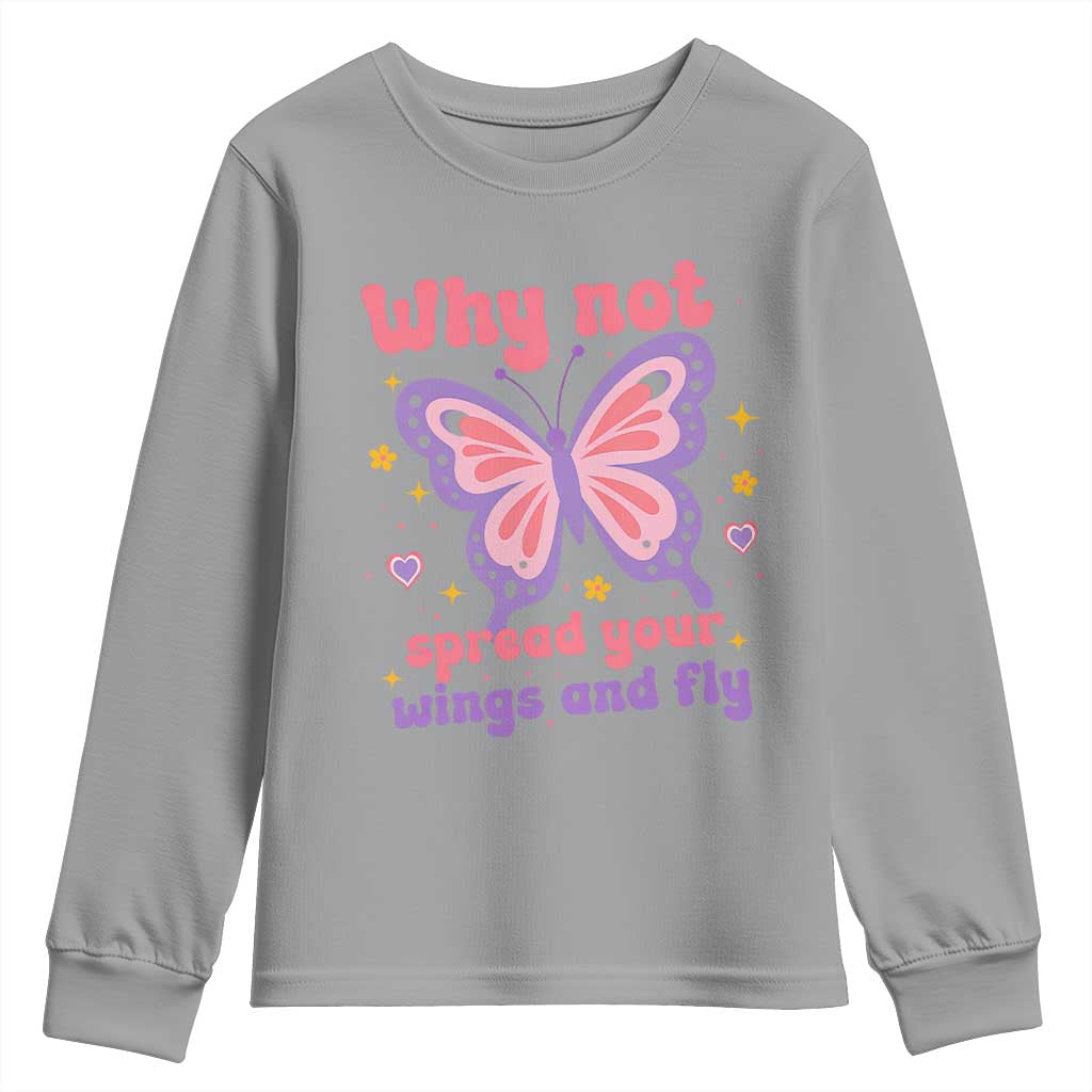 Retro Y2K Groovy Pink Butterfly Inspirational Youth Sweatshirt Why Not Spread Your Wings And Fly Female Empowerment