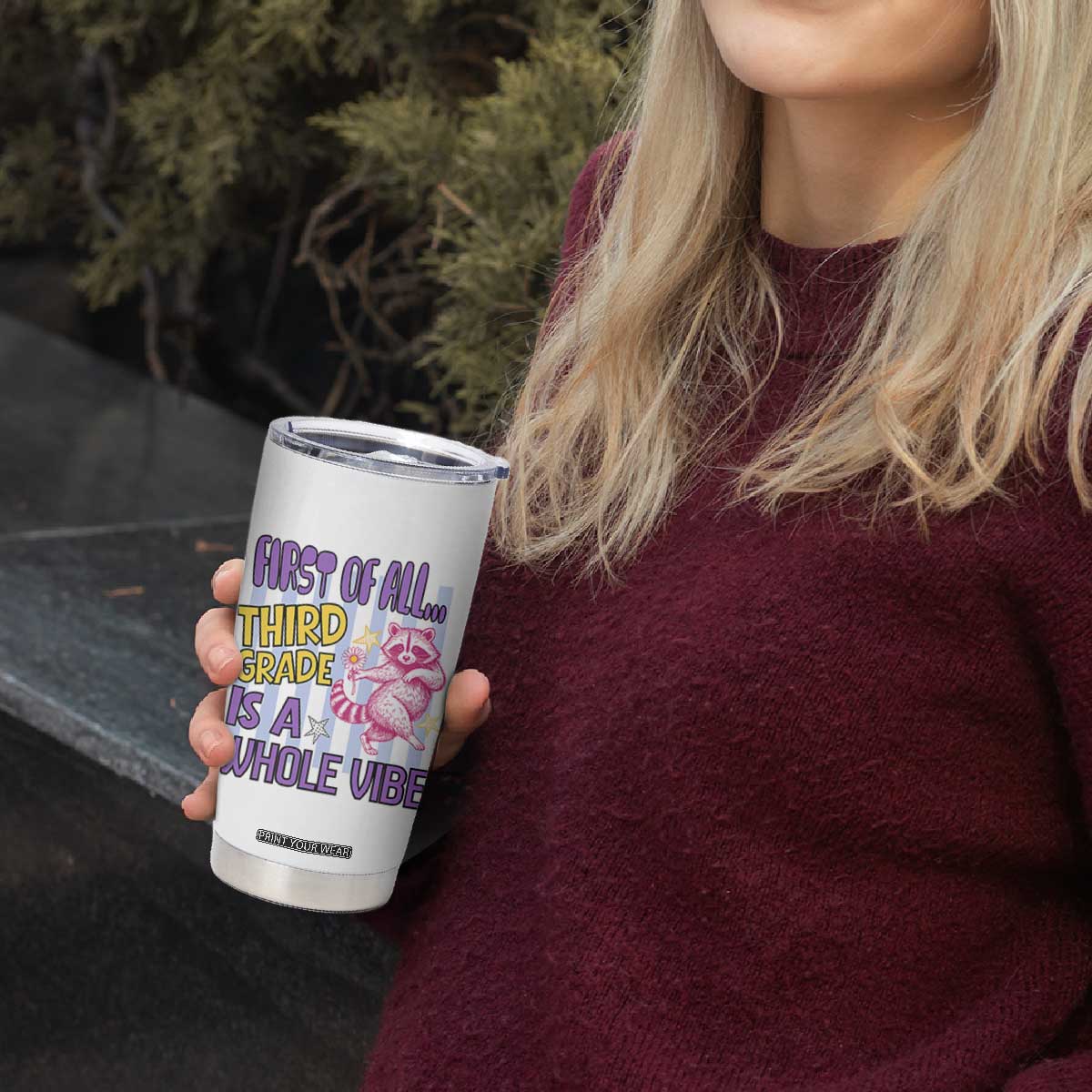 Cute Raccoon 3rd Grade Student Teacher Preppy Style Tumbler Cup First of All Third Grade Is A Whole Vibe Back To School
