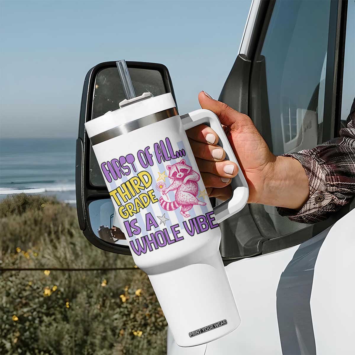 Cute Raccoon 3rd Grade Student Teacher Preppy Style Tumbler With Handle First of All Third Grade Is A Whole Vibe Back To School
