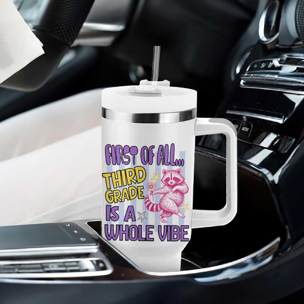 Cute Raccoon 3rd Grade Student Teacher Preppy Style Tumbler With Handle First of All Third Grade Is A Whole Vibe Back To School