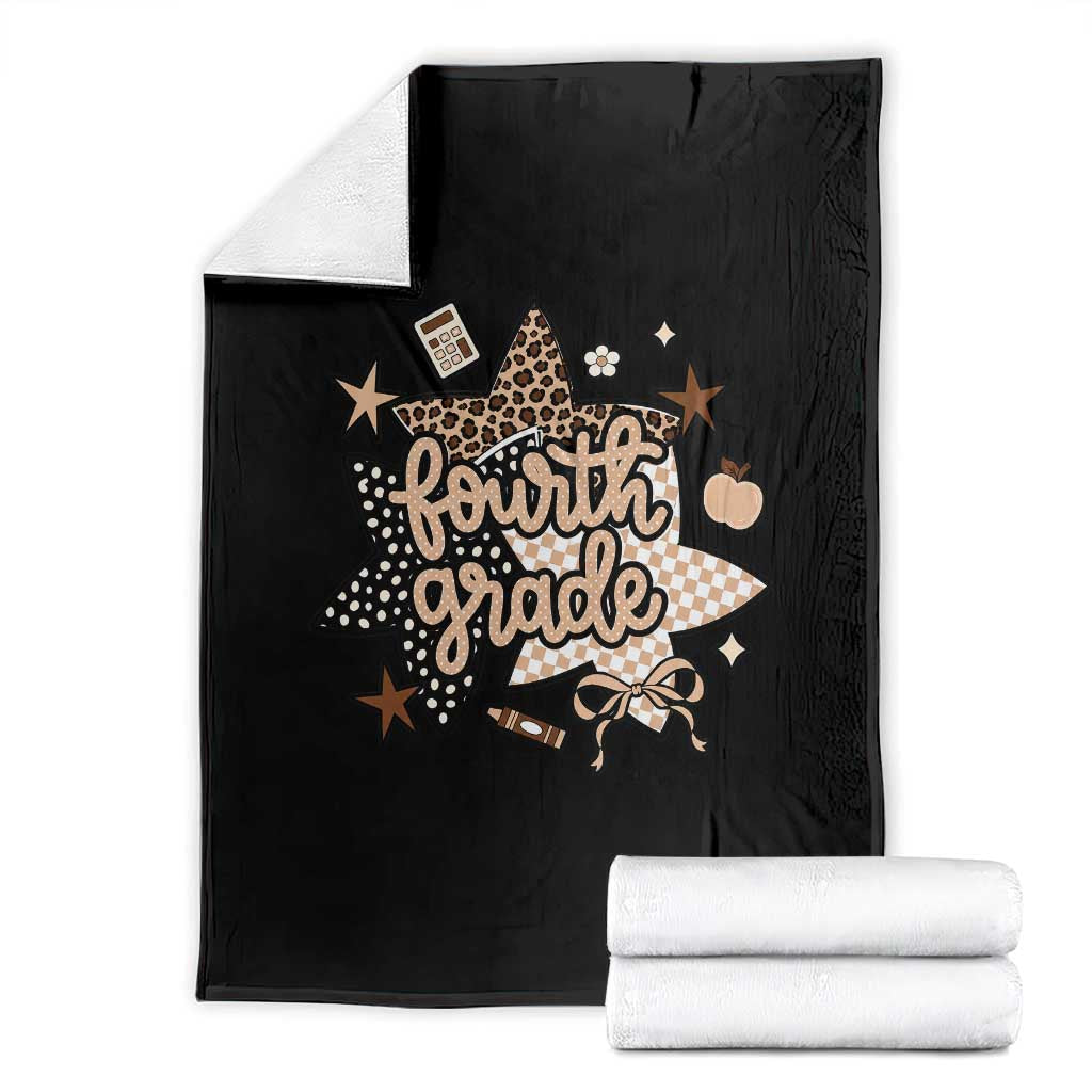Fourth Grade Leopard Checkered Star Coquette Throw Blanket Cute 4th Grade Girl Back to School Gift TS02 Black Print Your Wear