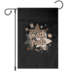 Fourth Grade Leopard Checkered Star Coquette Garden Flag Cute 4th Grade Girl Back to School Gift