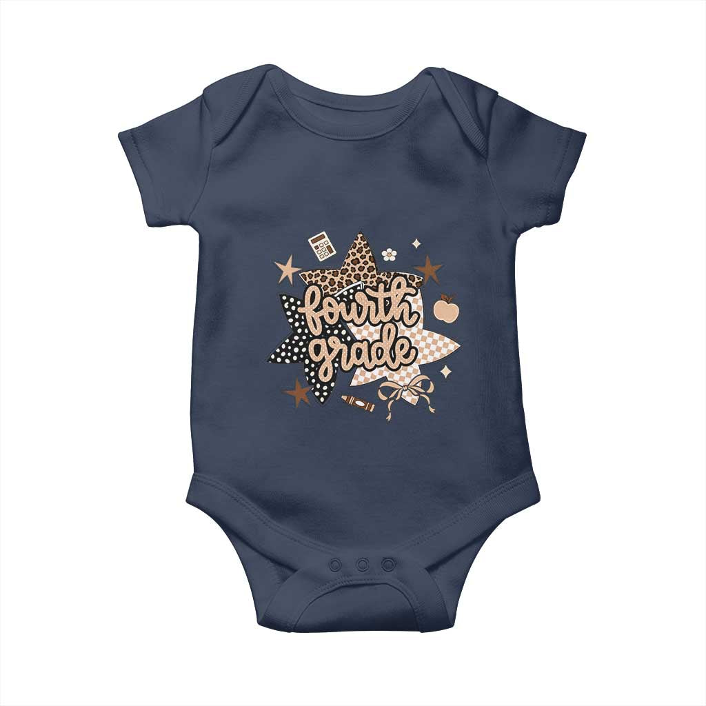 Fourth Grade Leopard Checkered Star Coquette Baby Onesie Cute 4th Grade Girl Back to School Gift