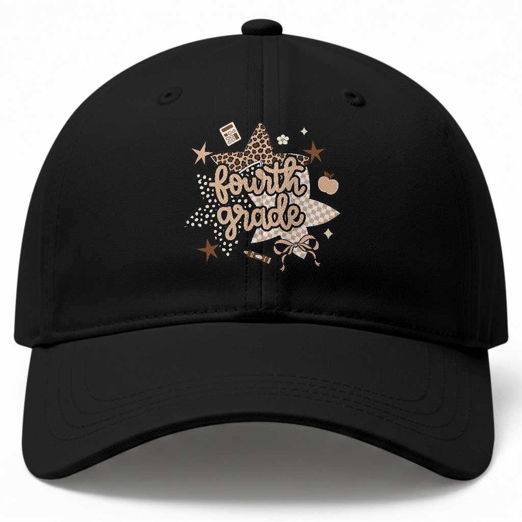 Fourth Grade Leopard Checkered Star Coquette Baseball Cap Cute 4th Grade Girl Back to School Gift TS02 Print Your Wear