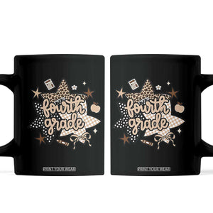 Fourth Grade Leopard Checkered Star Coquette Coffee Mug Cute 4th Grade Girl Back to School Gift