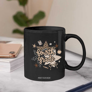 Fourth Grade Leopard Checkered Star Coquette Coffee Mug Cute 4th Grade Girl Back to School Gift