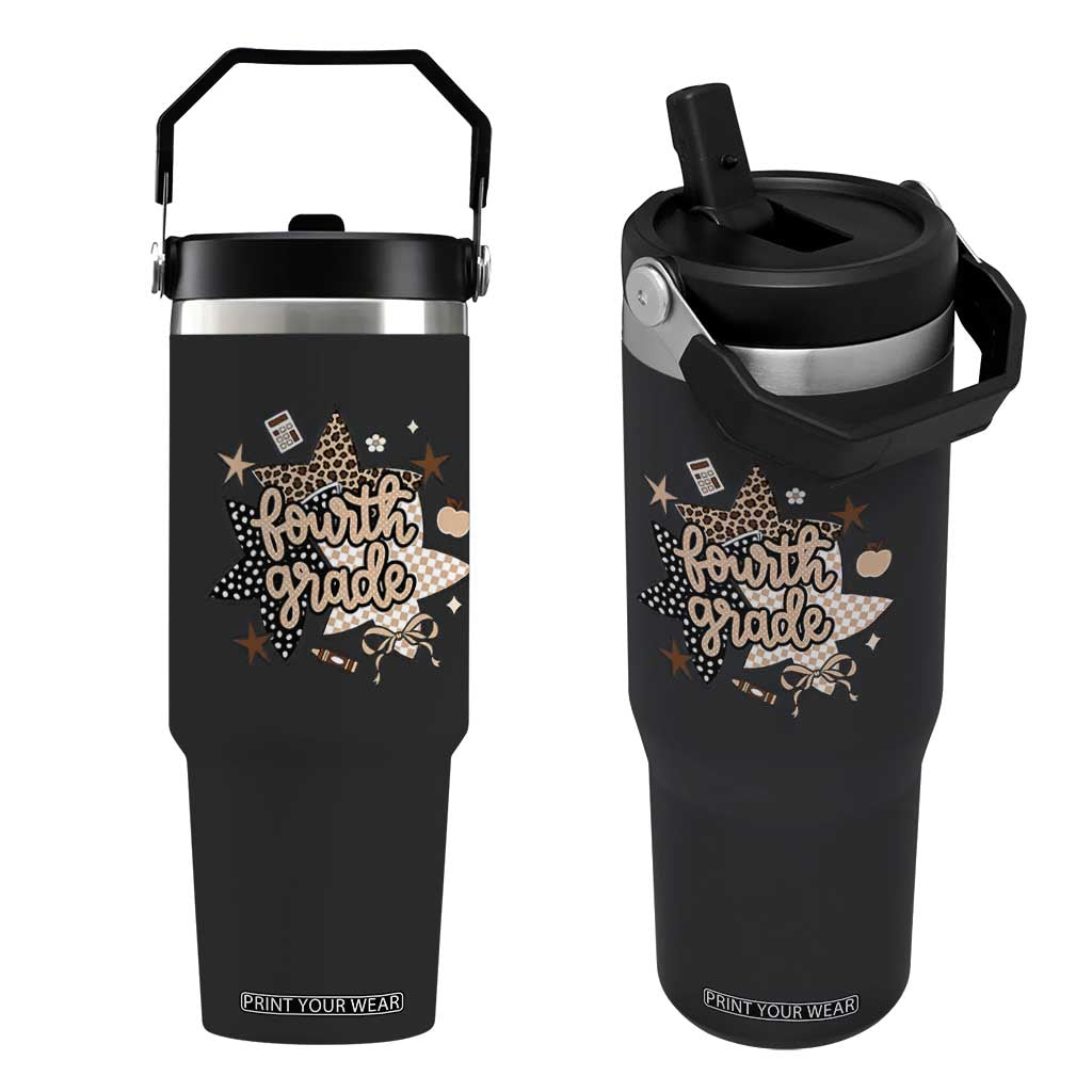 Fourth Grade Leopard Checkered Star Coquette Flip Straw Tumbler Cute 4th Grade Girl Back to School Gift TS02 One Size: 30 oz Black Print Your Wear